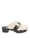 Scholl Iconic Woman Mules & Clogs Ivory Size 9 Leather, Textile Fibers In White