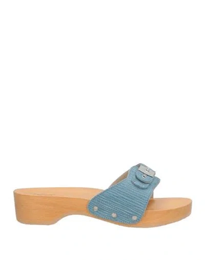 Scholl Iconic Woman Mules & Clogs Light Blue Size 7 Leather