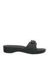 Scholl Iconic Woman Sandals Black Size 7 Rubber In Blue