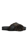 Scholl Iconic Woman Sandals Dark Brown Size 8 Textile Fibers, Leather In Brown
