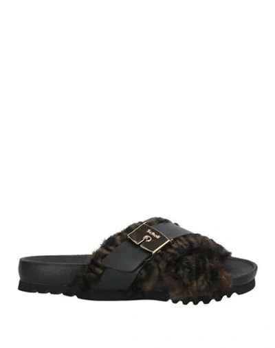 Scholl Iconic Woman Sandals Dark Brown Size 8 Textile Fibers, Leather