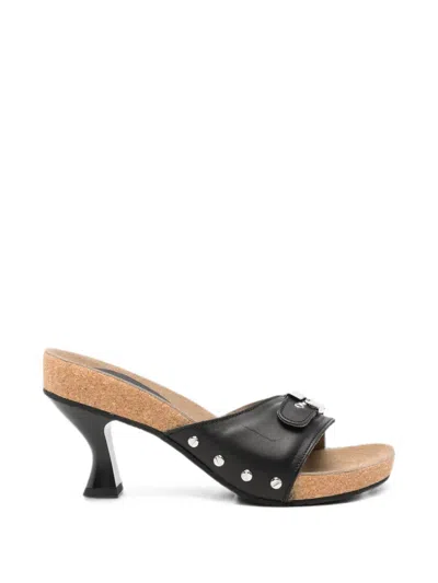 Scholl Luna Heel Buckle-detail Studded Sandals In Black