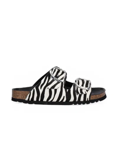 Scholl Noelle Zebra-print Buckled Slides In White