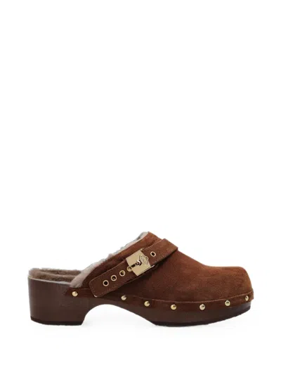 Scholl Pescura Robin Fur Clogs In Brown