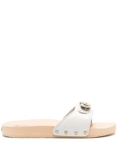 SCHOLL PESCURA WOOD-SOLE LEATHER SLIDES