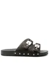 Scholl Pin-straps Wood-sole Leather Slides In Black