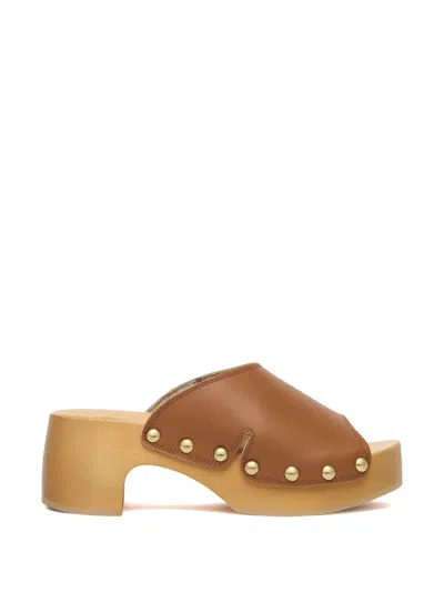 Scholl Studded Leather Sandals In Brown