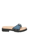 Scholl Woman Mules & Clogs Blue Size 8 Textile Fibers, Leather
