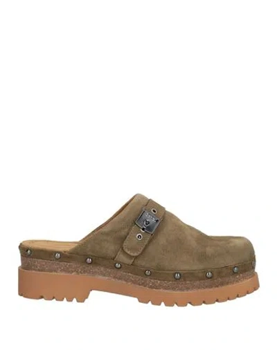 Scholl Woman Mules & Clogs Military Green Size 8 Leather