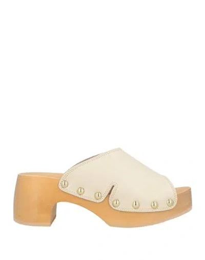 Scholl Woman Mules & Clogs Off White Size 8 Leather In Gold