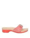 Scholl Woman Mules & Clogs Salmon Pink Size 11 Leather