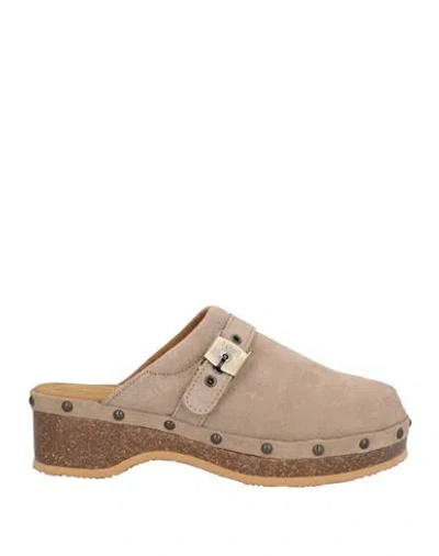 Scholl Woman Mules & Clogs Taupe Size 8 Leather In Gray