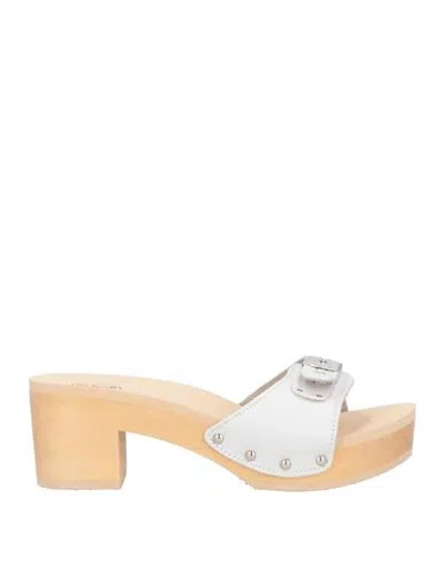 Scholl Woman Mules & Clogs White Size 8 Leather In Gold