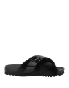 Scholl Woman Sandals Black Size 8 Leather, Textile Fibers In Black