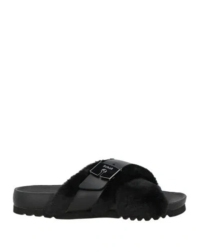 Scholl Woman Sandals Black Size 8 Leather, Textile Fibers