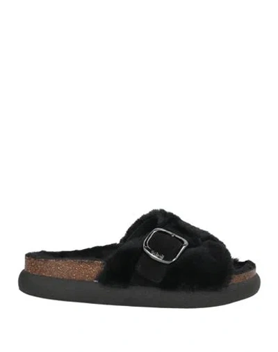 Scholl Woman Sandals Black Size 8 Textile Fibers, Leather