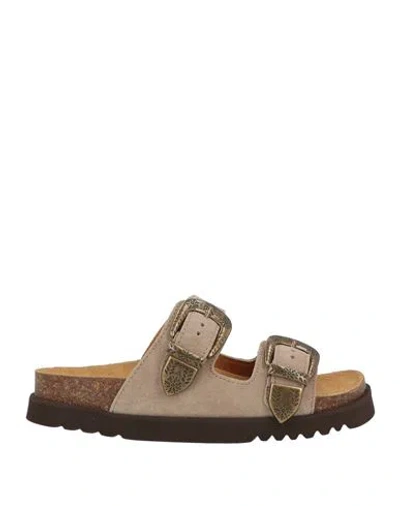 Scholl Woman Sandals Taupe Size 8 Leather In Gray