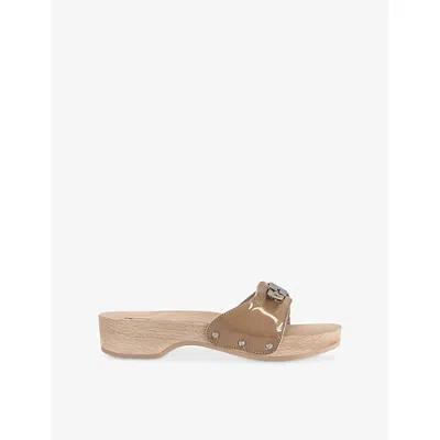 Scholl Womens Biscotti Light Brown Pescura Cameron Patent-leather Mules Eur 39 / 6 Uk In Gray