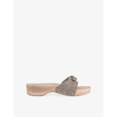 Scholl Womens Dark Beige Taupe Suede Pescura Cameron Suede Mules Eur 41 / 8 Uk In Gray