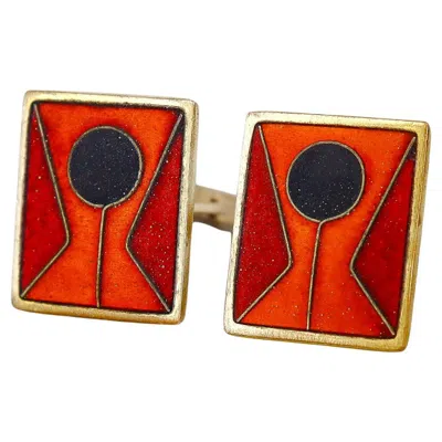 Pre-owned Scholz & Lammel 1 Signed German Modernist Scholz + Lammel Brass & Enamel Rectangular Cufflinks In Multi