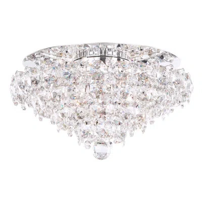 Schonbek Baronet 4 Light 19in X 11in Flush Mount In Polished Stainless Steel With Clear Radiance Crystals In Silver