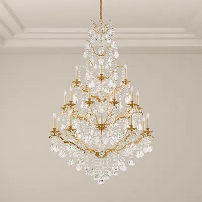 Schonbek Bordeaux 25 Light 40in X 64.5in Four-tier Chandelier In Heirloom Gold With Clear Heritage Handcut Cr