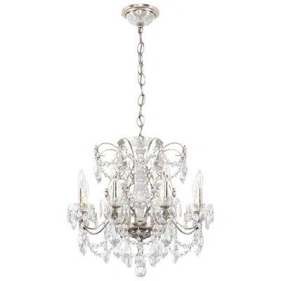 Schonbek Century 8 - Light Candle Style Crystal Chandelier In Antique Silver,heritage Handcut Crystal Clear