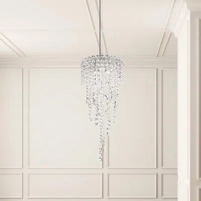 Schonbek Chantant 3 Light 10.5in X 24.5in Pendant In Polished Stainless Steel With Clear Radiance Crystals In Transparent