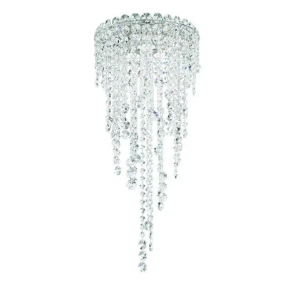 Schonbek Chantant 3 Light 10.5in X 25in Flush Mount In Polished Stainless Steel With Clear Radiance Crystals In White