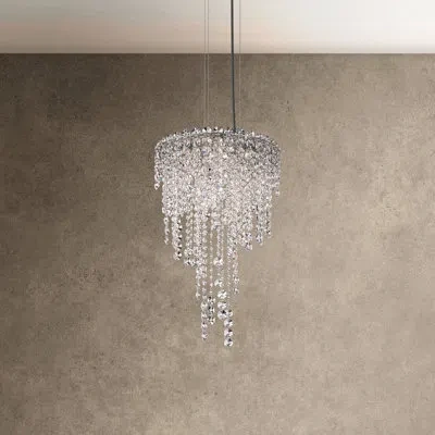 Schonbek Chantant 4 Light 14in X 23in Pendant In Polished Stainless Steel With Clear Radiance Crystals In White