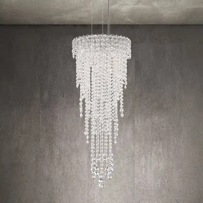 Schonbek Chantant 4 Light 14in X 35in Pendant In Polished Stainless Steel With Clear Radiance Crystals In Transparent