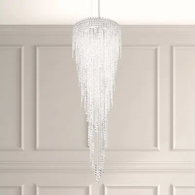 Schonbek Chantant 6 Light 24in X 79in Chandelier In Polished Stainless Steel With Clear Radiance Crystals In Transparent