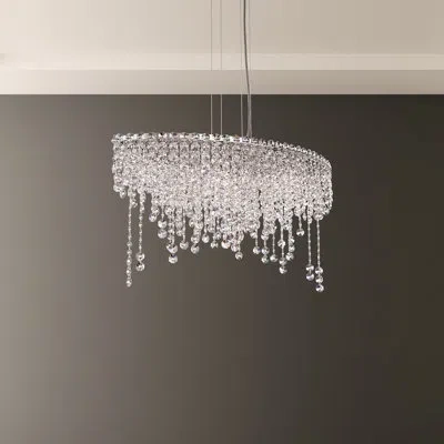 Schonbek Chantant 6 Light 33in X 16.5in Linear Pendant In Polished Stainless Steel With Clear Radiance Crysta In Transparent
