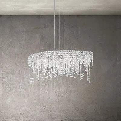 Schonbek Chantant 8 Light 43in X 18.5in Linear Pendant In Polished Stainless Steel With Clear Radiance Crysta In Transparent