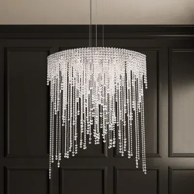 Schonbek Chantant 8 Light 43in X 52in Linear Chandelier In Polished Stainless Steel With Clear Radiance Cryst In White
