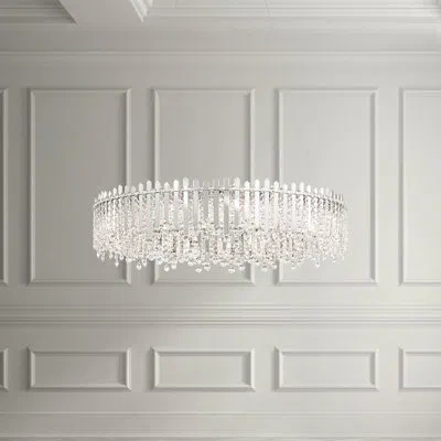 Schonbek Chatter 18 Light 36in X 8.5in Round Pendant In Gold Mirror With Clear Radiance Crystals In Silver