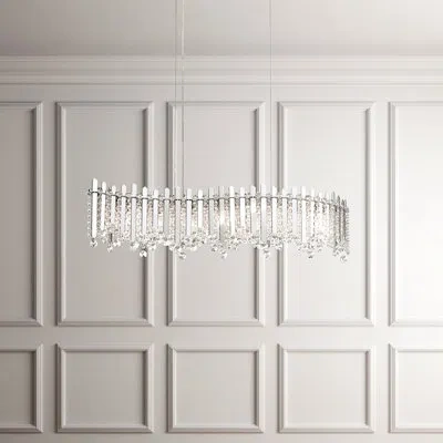 Schonbek Chatter 7 Light 32.5in X 8.5in Wavy Pendant In Gold Mirror With Clear Radiance Crystals In White