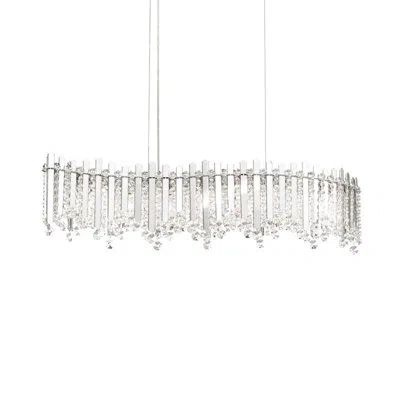 Schonbek Chatter 7 - Light Kitchen Island Linear Pendant In Polished Stainless Steel,heritage Crystal