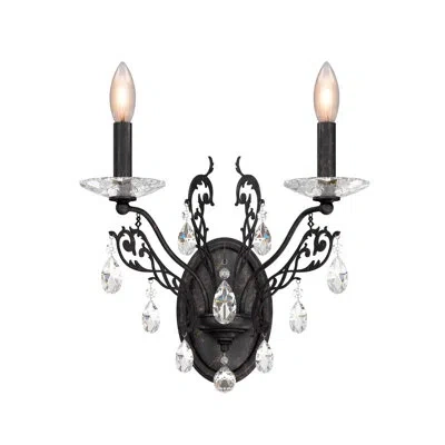 Schonbek Filigrae 2 Light 14in X 16in Wall Sconce In Heirloom Gold With Clear Heritage Handcut Crystals In Black