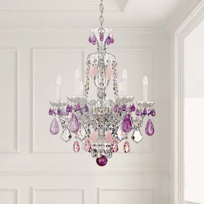 Schonbek Hamilton 6 - Light Candle Style Classic / Traditional Chandelier With Crystal Accents In Rock Black,jet Black