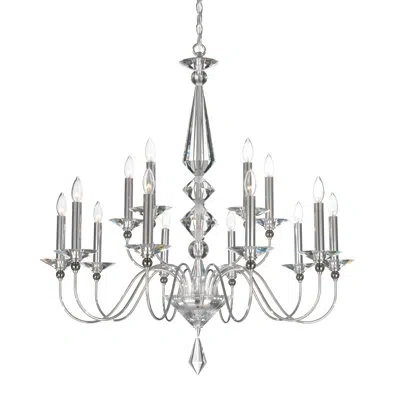 Schonbek Jasmine 15 - Light Candle Style Tiered Chandelier With Crystal Accents In Silver,optic Clear