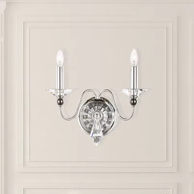 Schonbek Jasmine 2-light Candle Wall Light In Polished Silver,optic Clear