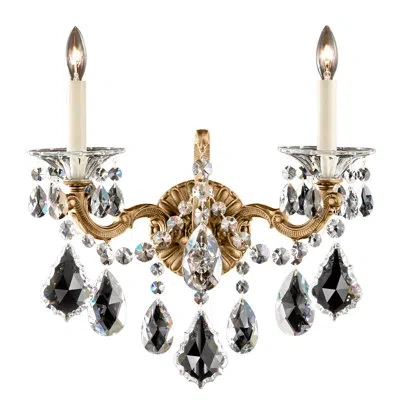 Schonbek La Scala 2-light Candle Wall Light In Parchment Bronze,handcut Clear