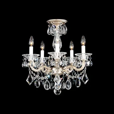 Schonbek La Scala 5 - Light Candle Style Classic / Traditional Chandelier With Crystal Accents In Parchment Gold,handcut Clear