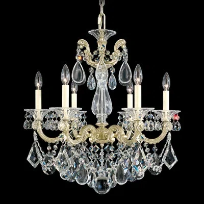 Schonbek La Scala 6 - Light Candle Style Classic / Traditional Chandelier With Crystal Accents In Antique Silver,handcut Clear