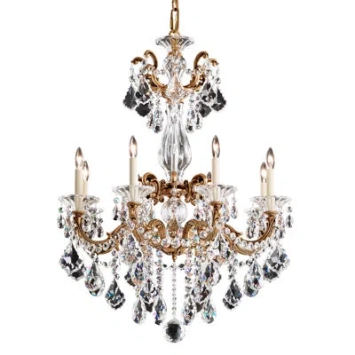 Schonbek La Scala 8 - Light Candle Style Classic / Traditional Chandelier In Heritage Clear,florentine Bronze