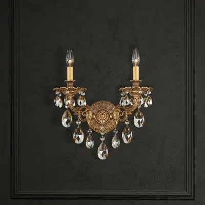 Schonbek Milano 2 Light 13.5in X 15.5in Wall Sconce In Heirloom Gold With Clear Heritage Handcut Crystals