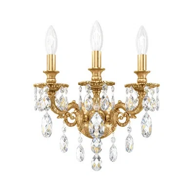 Schonbek Milano 3 Light 13in X 15in Wall Sconce In Heirloom Gold With Clear Heritage Handcut Crystals