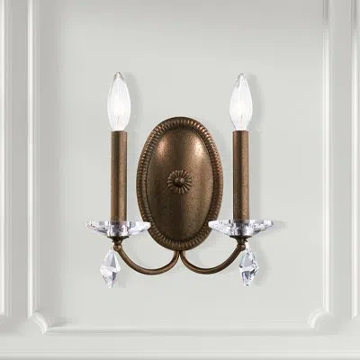 Schonbek Modique 2 Light 10in X 11.5in Wall Sconce In White With Clear Heritage Handcut Crystals In Brown