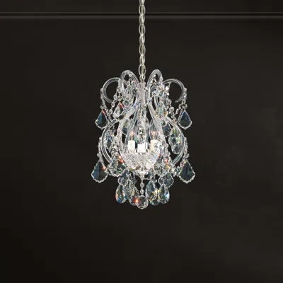 Schonbek Olde World 4 Light 11in X 17in Pendant In Silver With Clear Heritage Handcut Crystals In Transparent